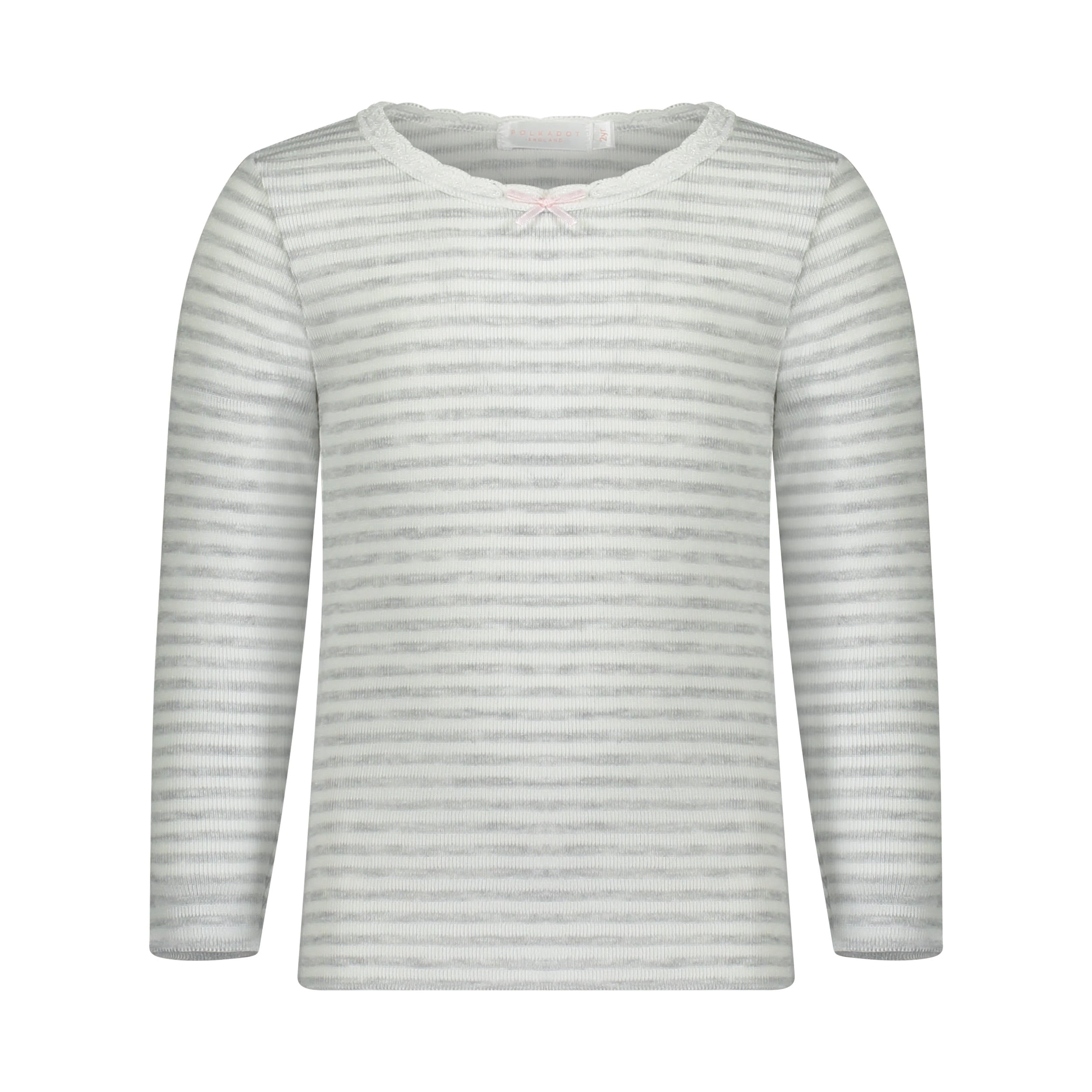 Polkadot GIRLS PJ CREW LS Grey Sailor Stripe w Lace