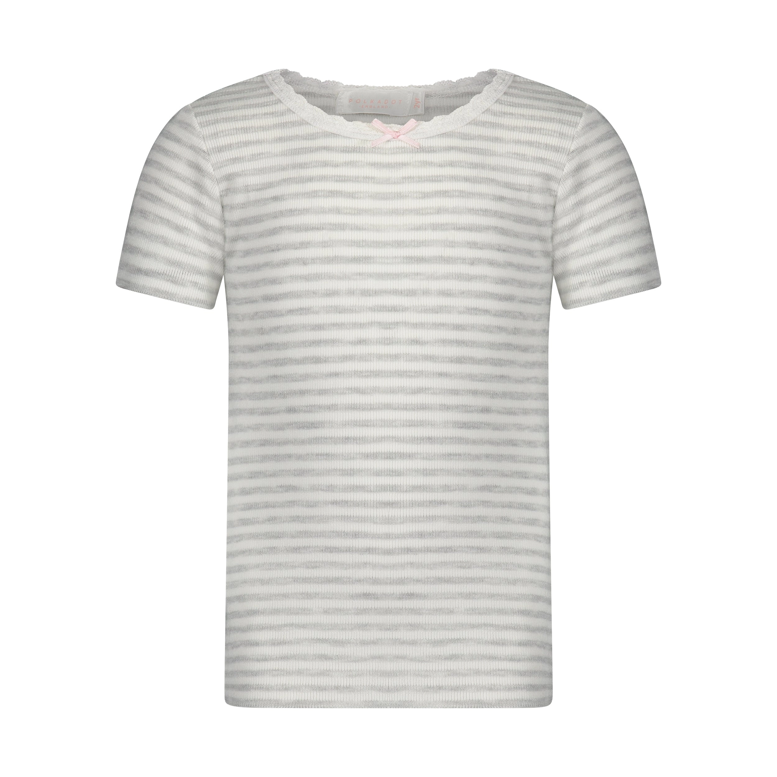 Polkadot GIRLS PJ CREW SS Grey Sailor Stripe w Lace