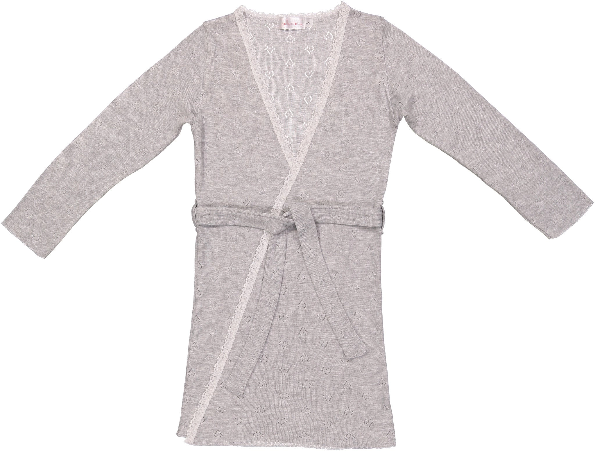 Polkadot GIRLS ROBE Heather Grey Vintage Hearts w Lace