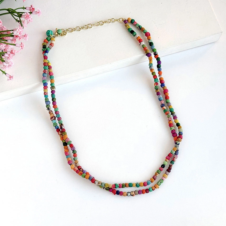 Recycled Sari Two Strand Necklace, India