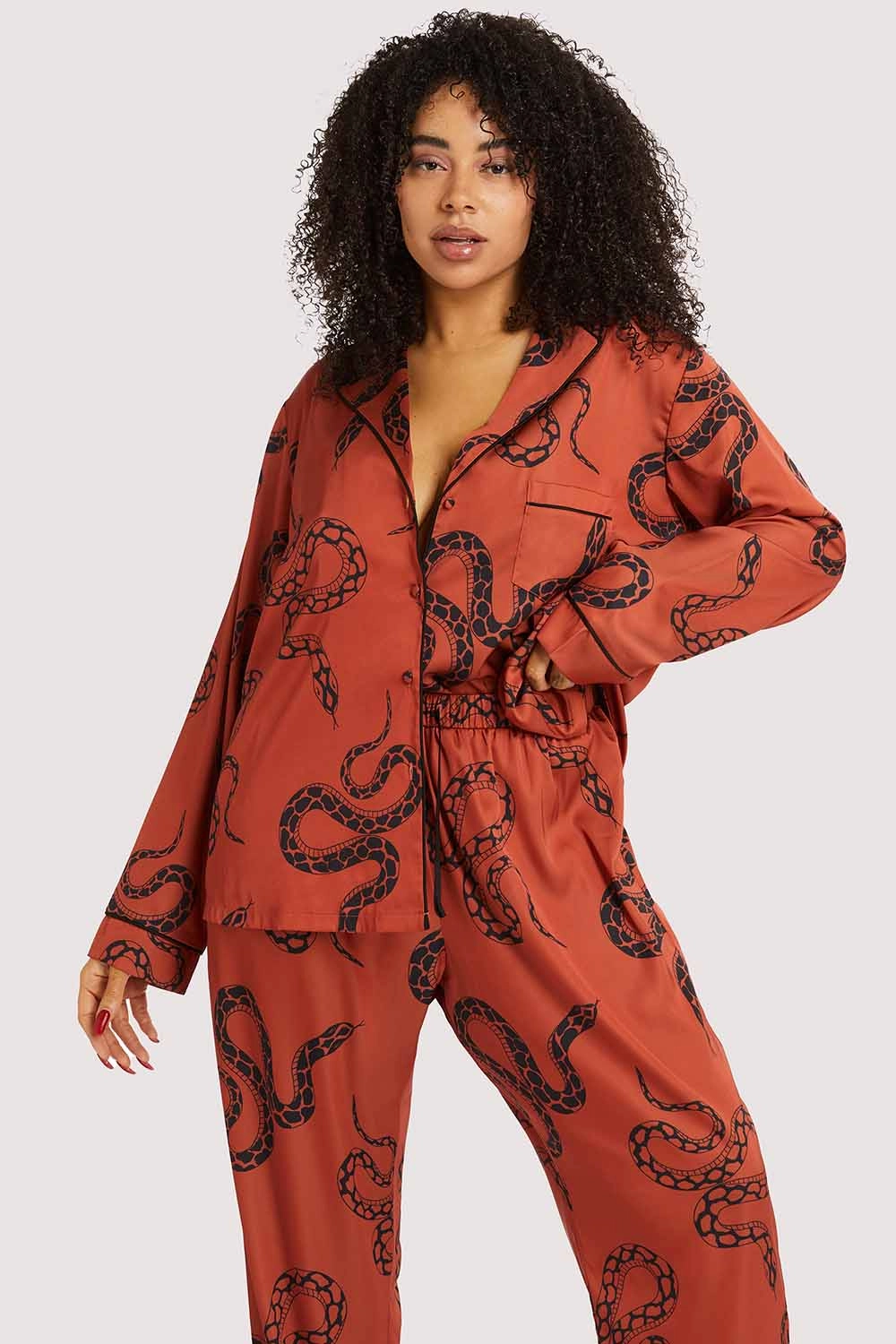 Rust Snake Print Satin Pyjama Set