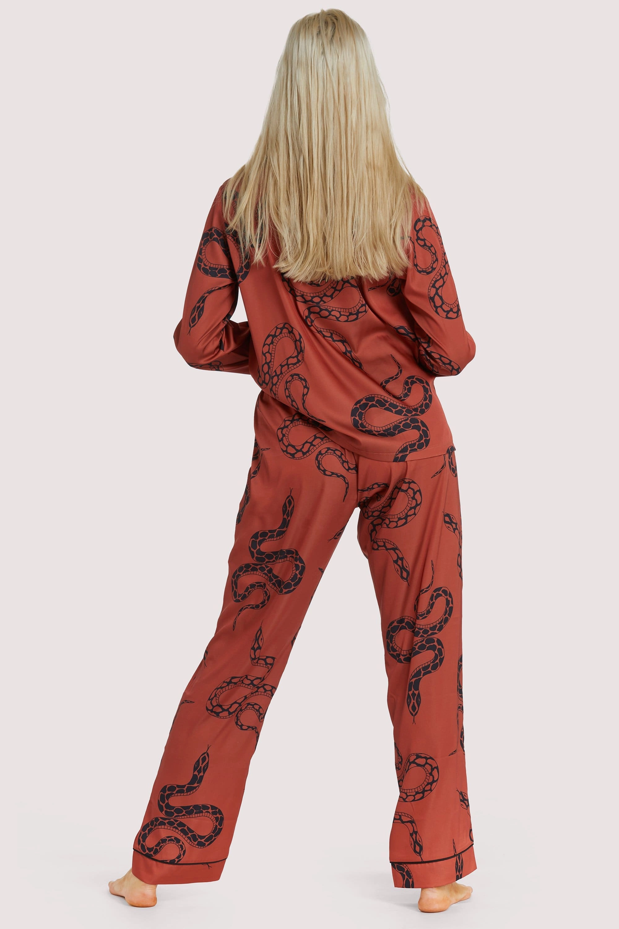 Rust Snake Print Satin Pyjama Set