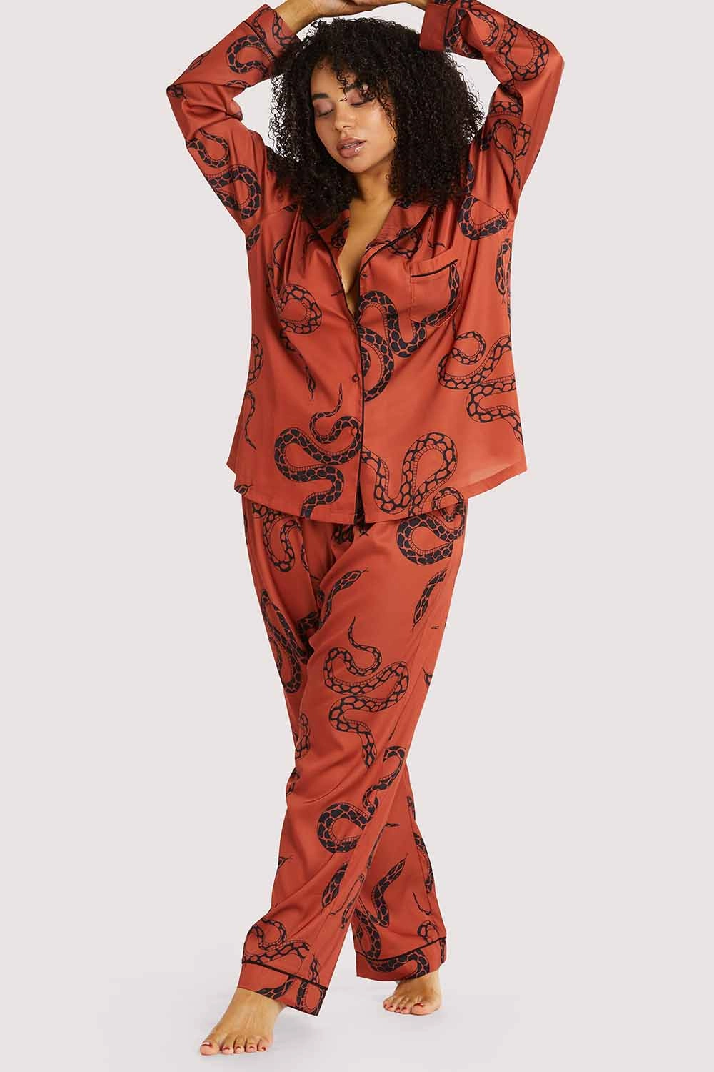 Rust Snake Print Satin Pyjama Set
