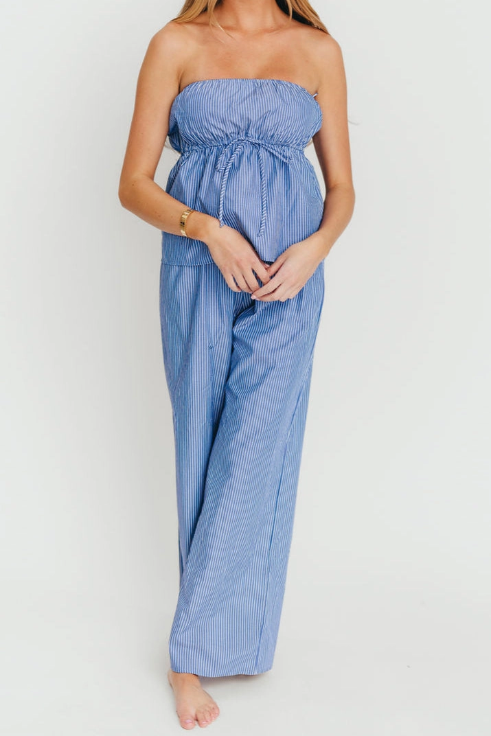 Shelly 100% Cotton Tube Top and Pants Set in Blue Stripe
