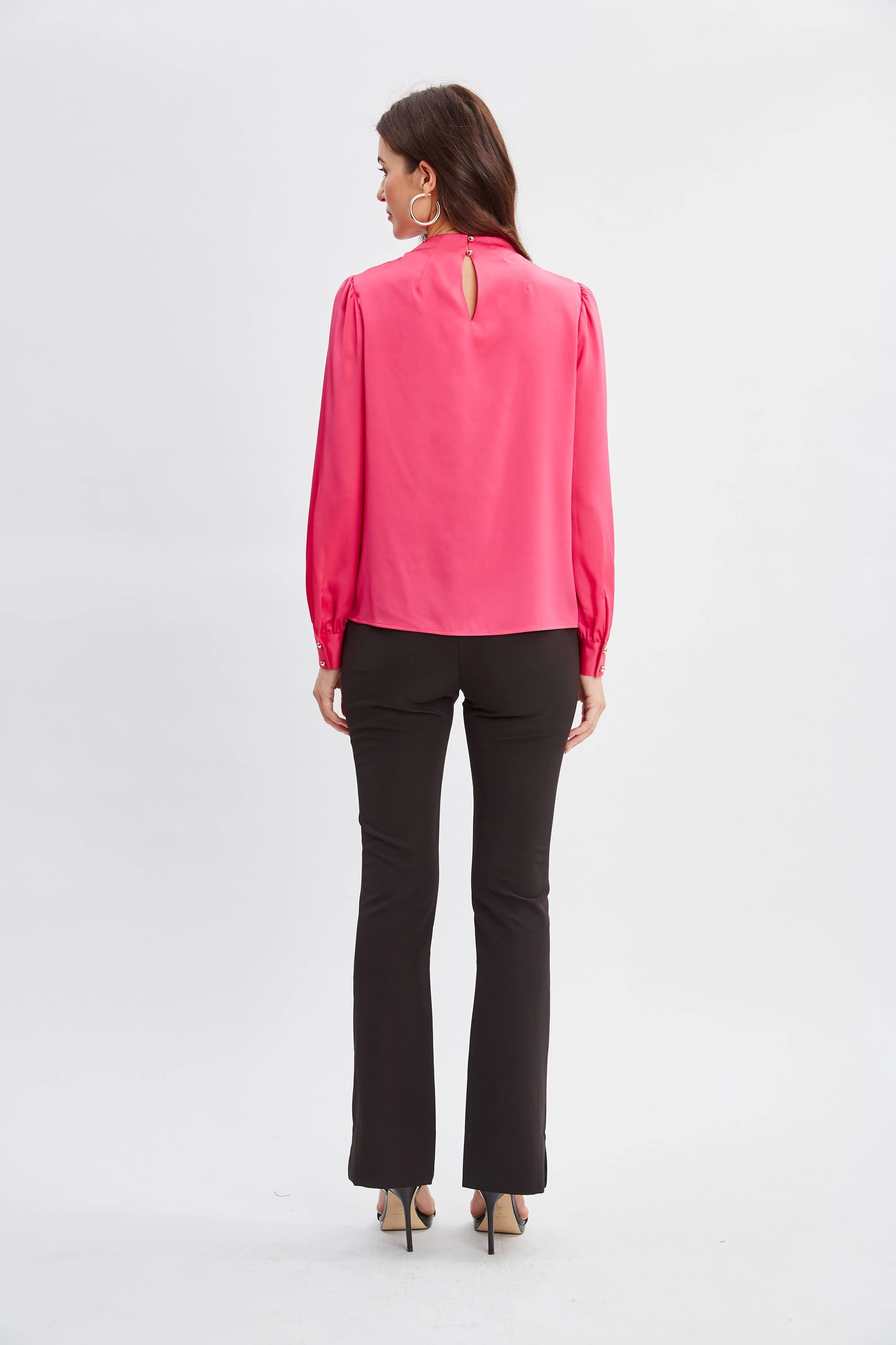 Silk Pleated Draped Neck Shirt
