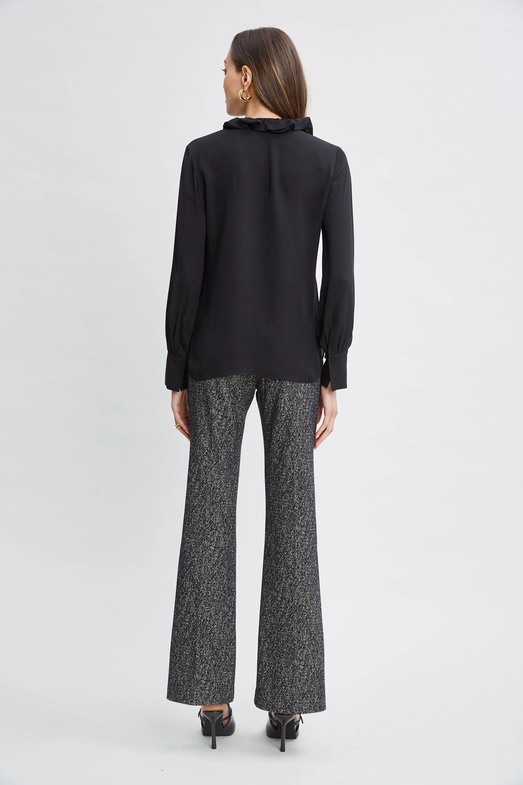 Silk Ruffle Neck Shirt