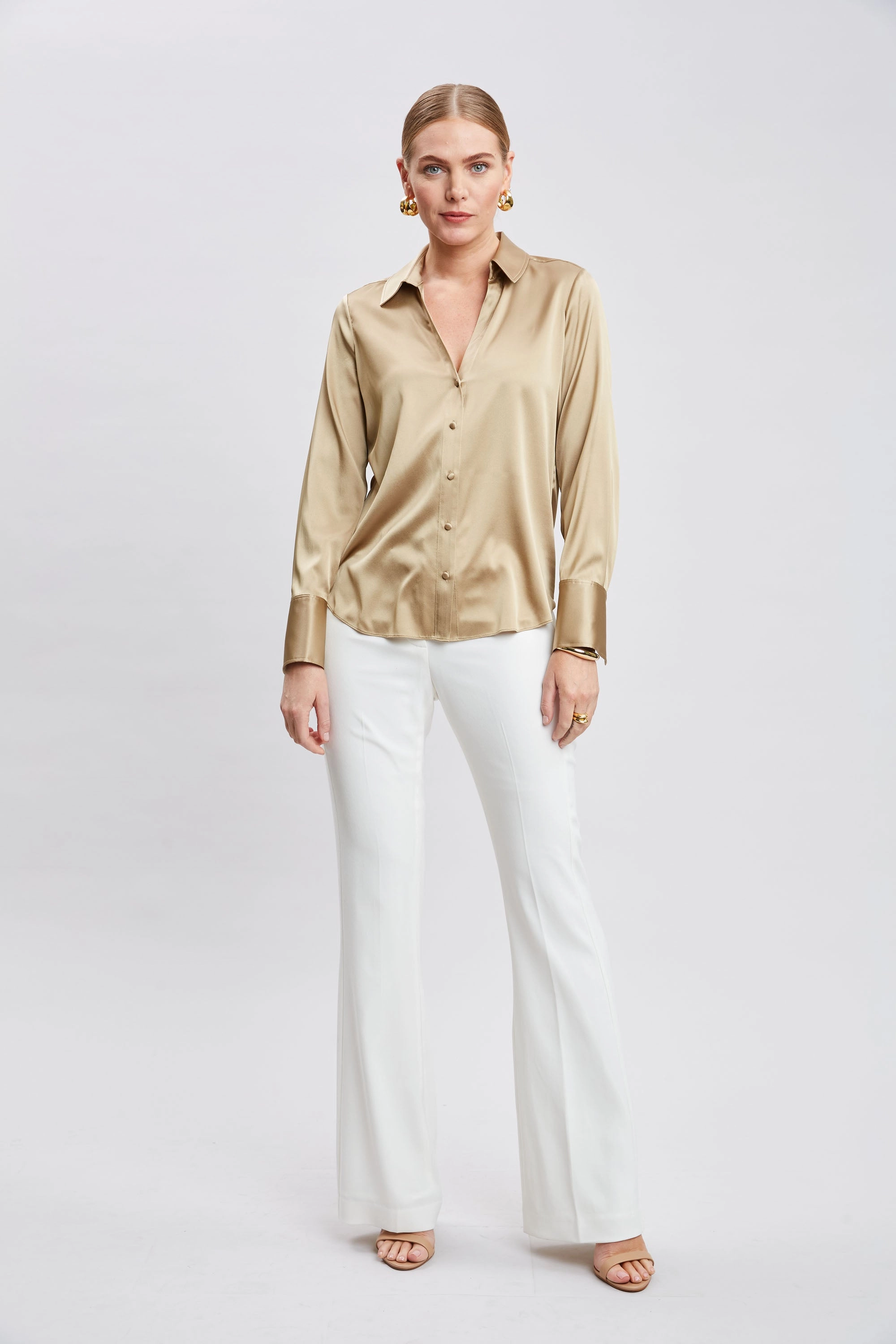 Silk Satin Button Down Shirt