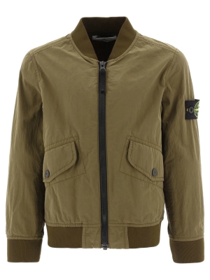 Stone Island Junior Logo Patch Zip-Up Bomber Jacket