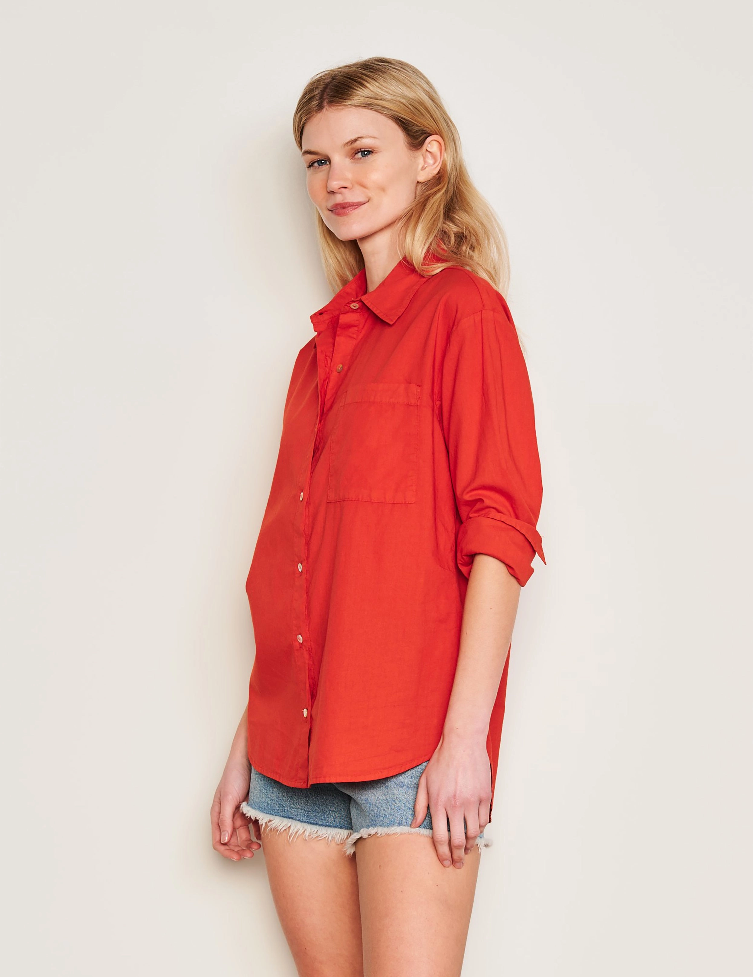 Sundry Classic Shirt & Flutter Short Set in Burnt Red