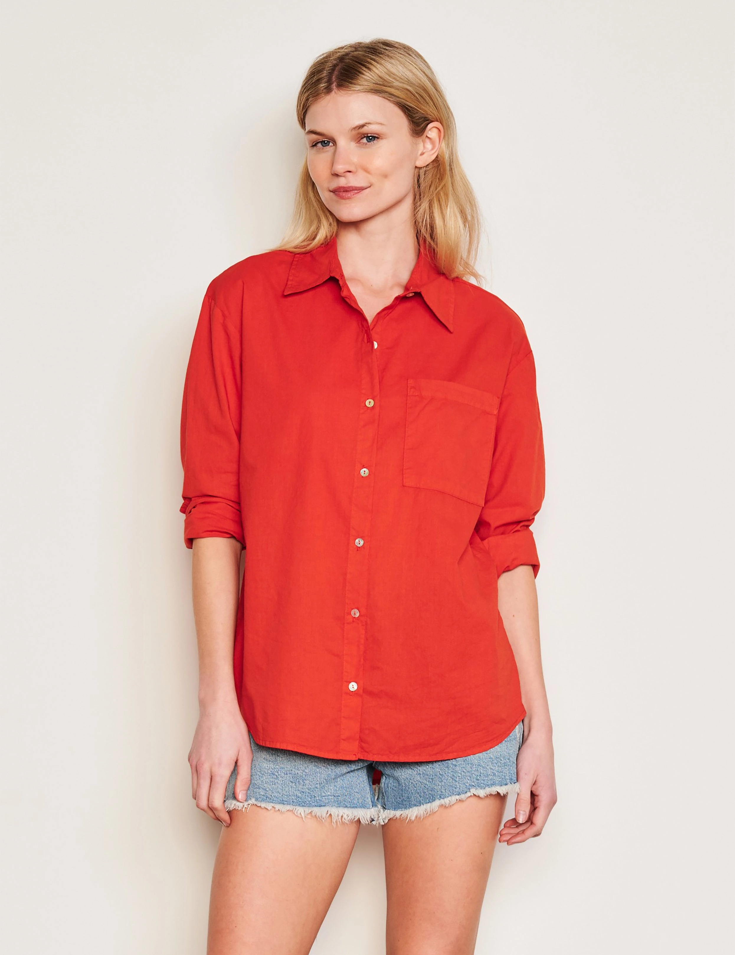 Sundry Classic Shirt & Flutter Short Set in Burnt Red