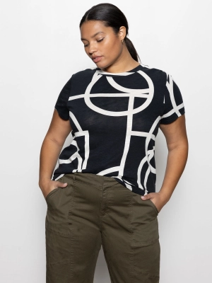 The Perfect Tee Black Graphic Lines Extended Sizing