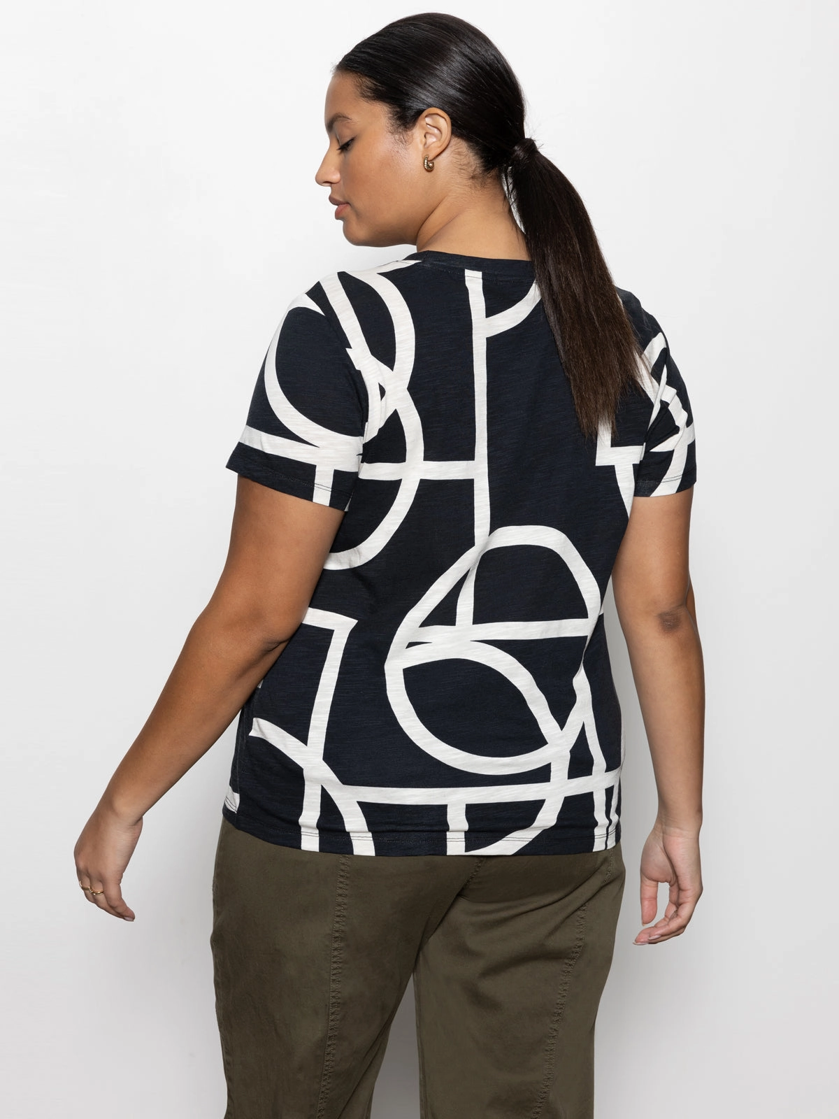 The Perfect Tee Black Graphic Lines Extended Sizing
