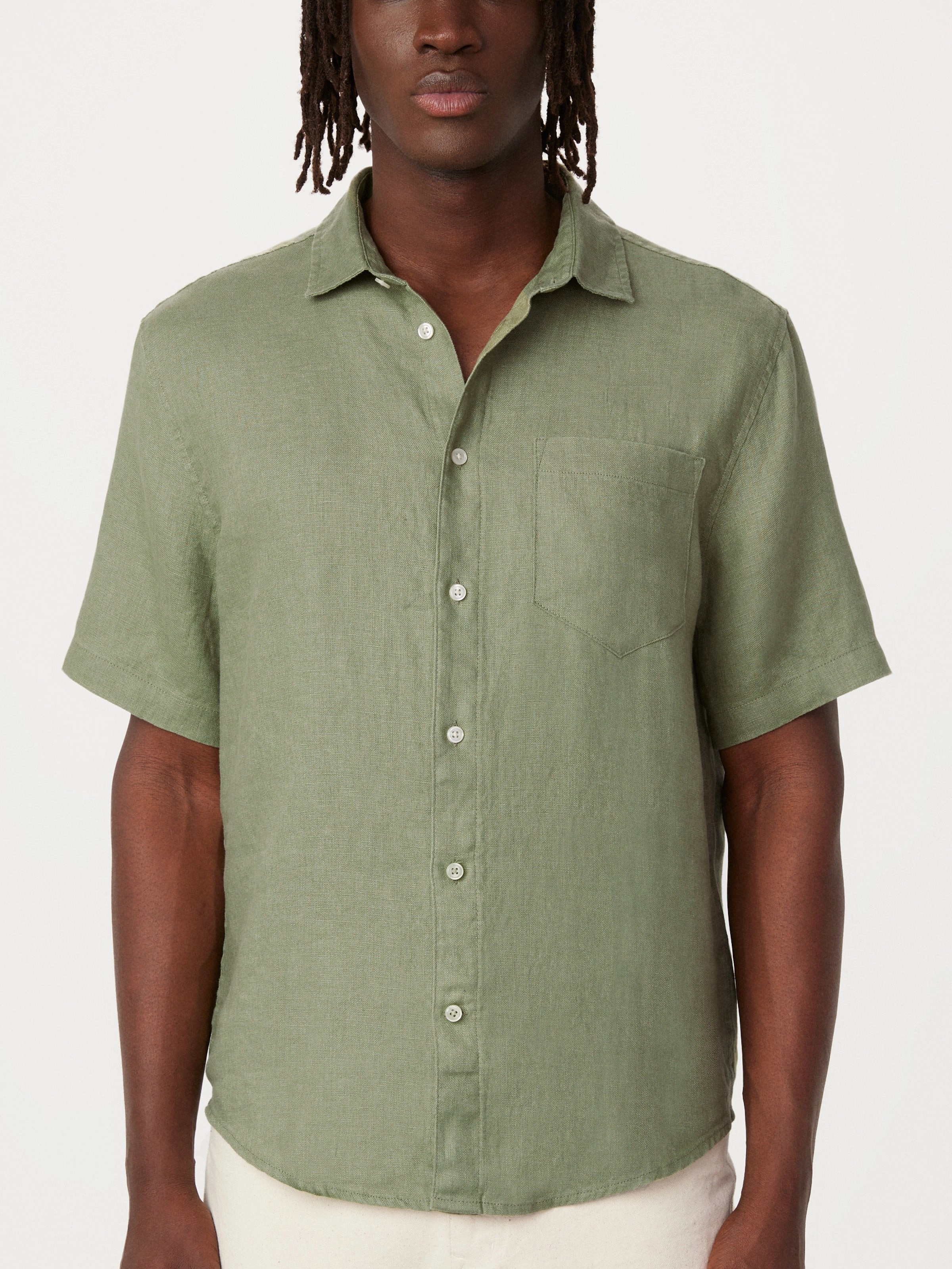 The Short Sleeve Linen Shirt in Olive Green
