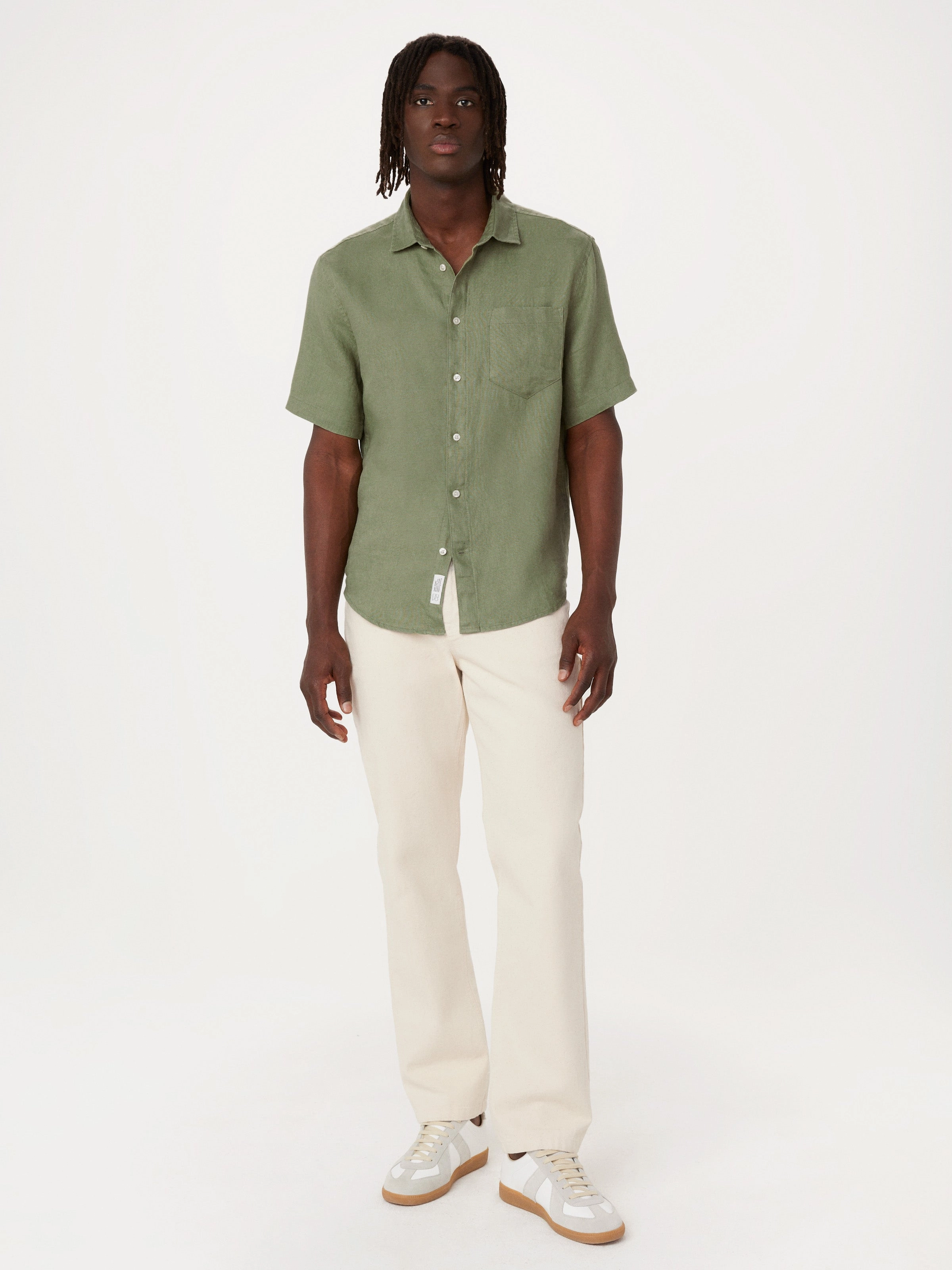 The Short Sleeve Linen Shirt in Olive Green