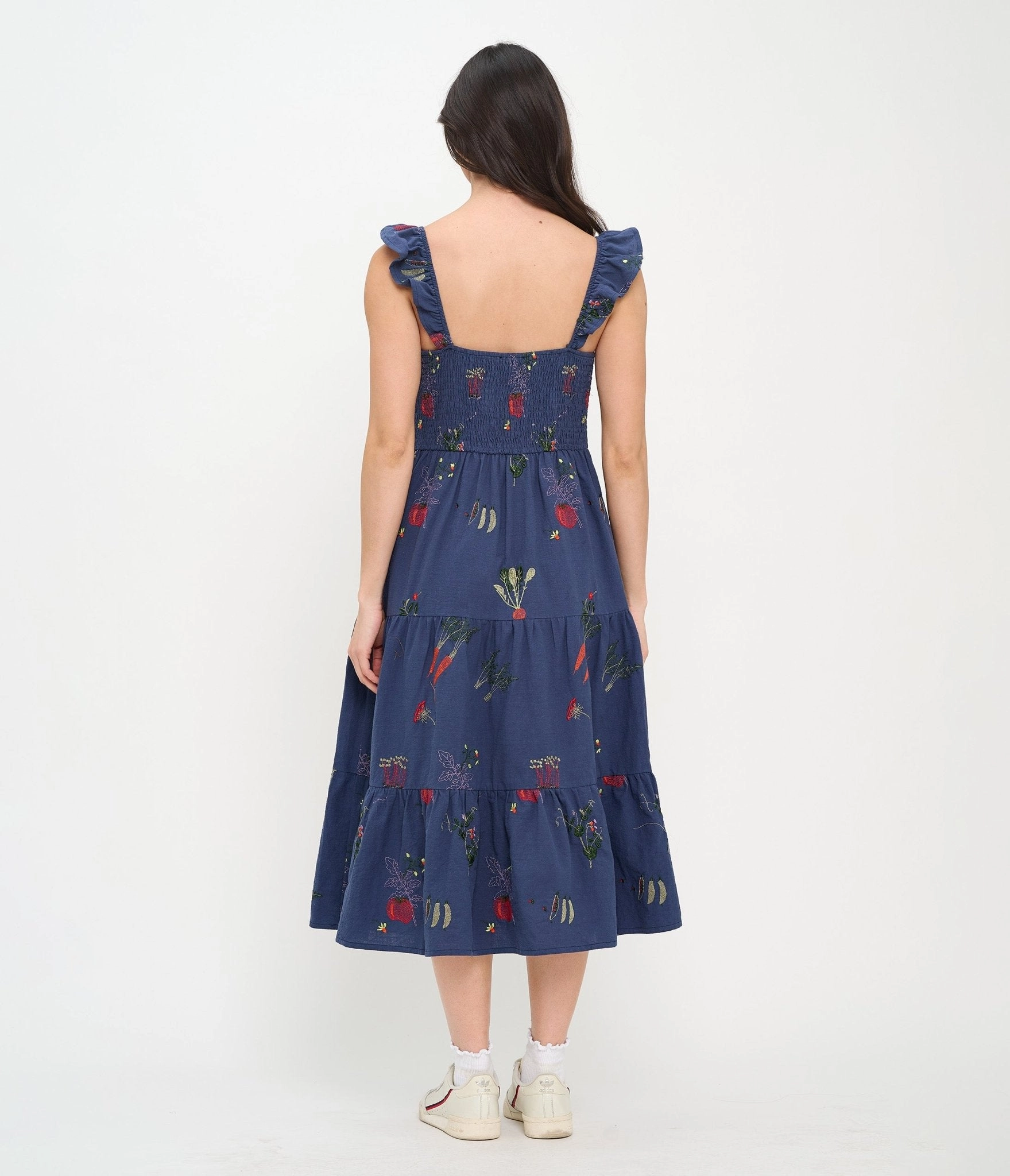 Veggie Garden Embroidered Cotton Midi Dress