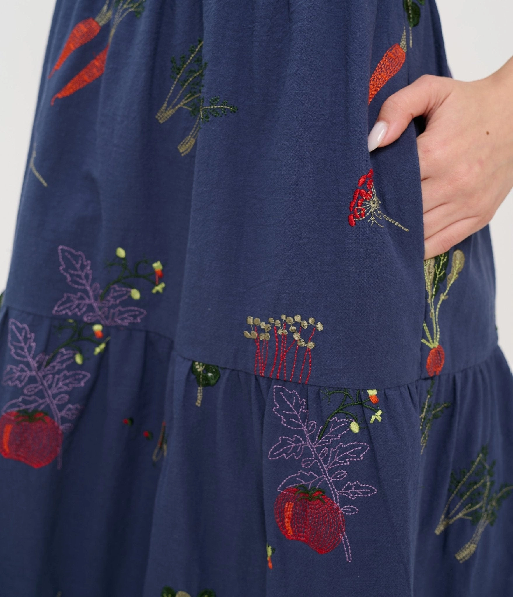 Veggie Garden Embroidered Cotton Midi Dress