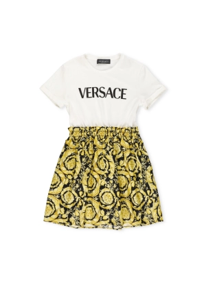 Versace Kids Logo Printed Baroque Printed Dress