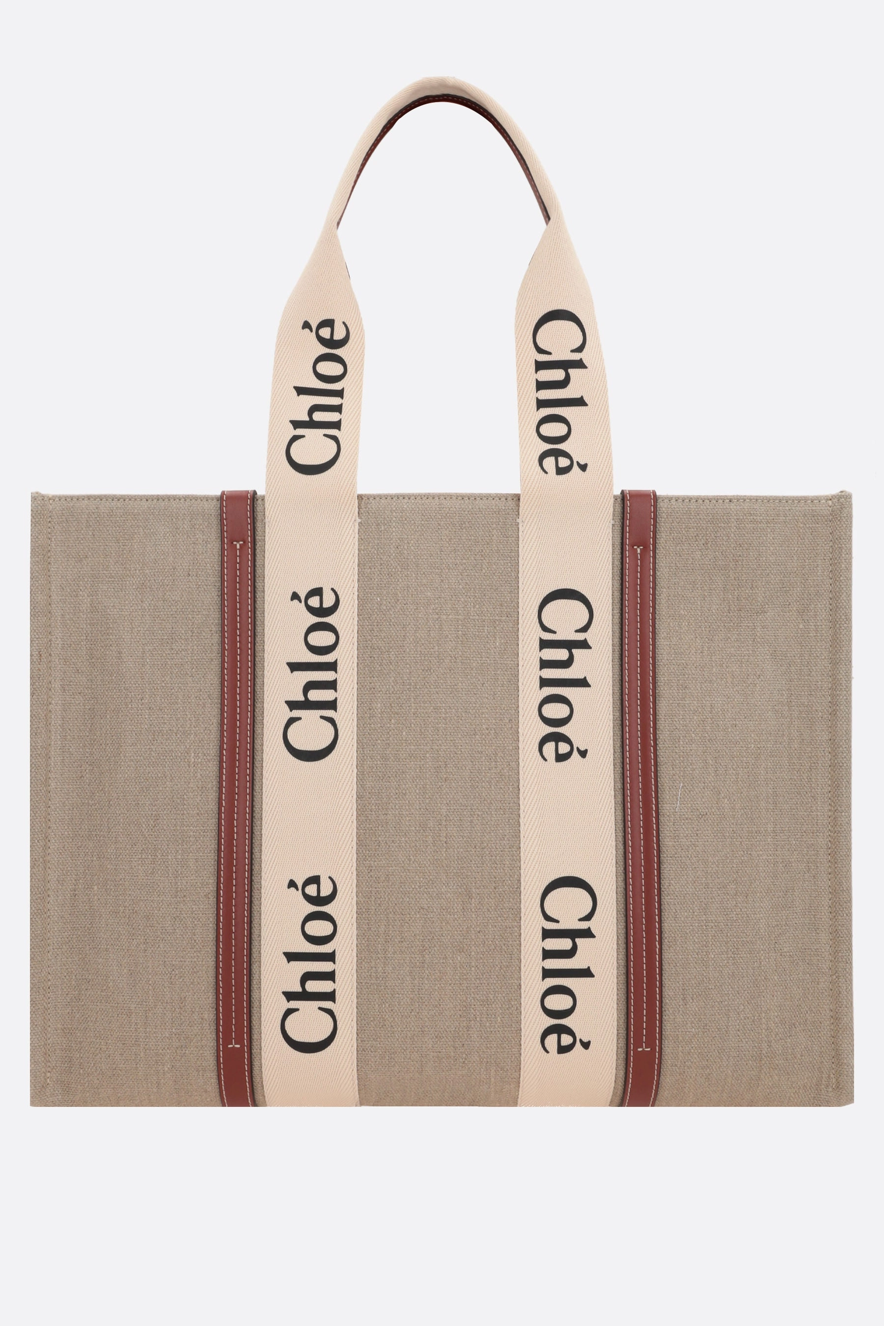 Woody large tote bag in linen and leather