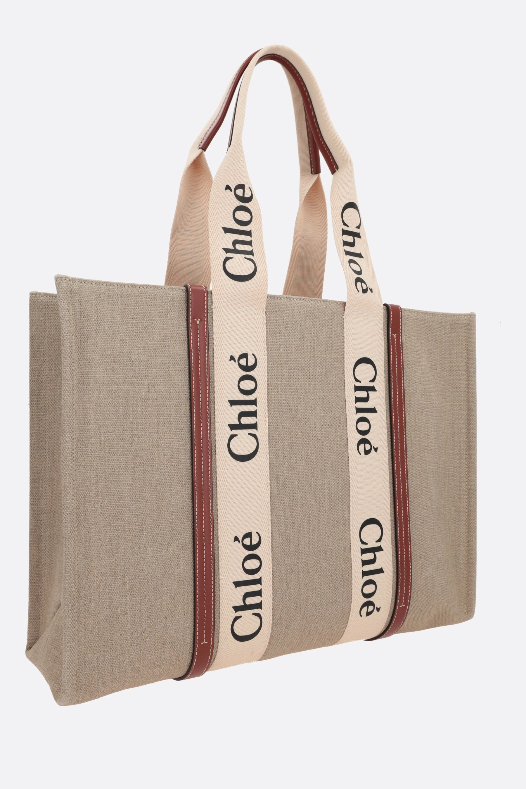 Woody large tote bag in linen and leather