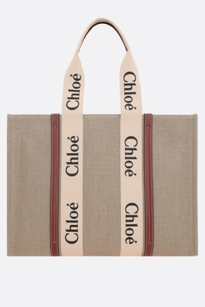 Woody large tote bag in linen and leather